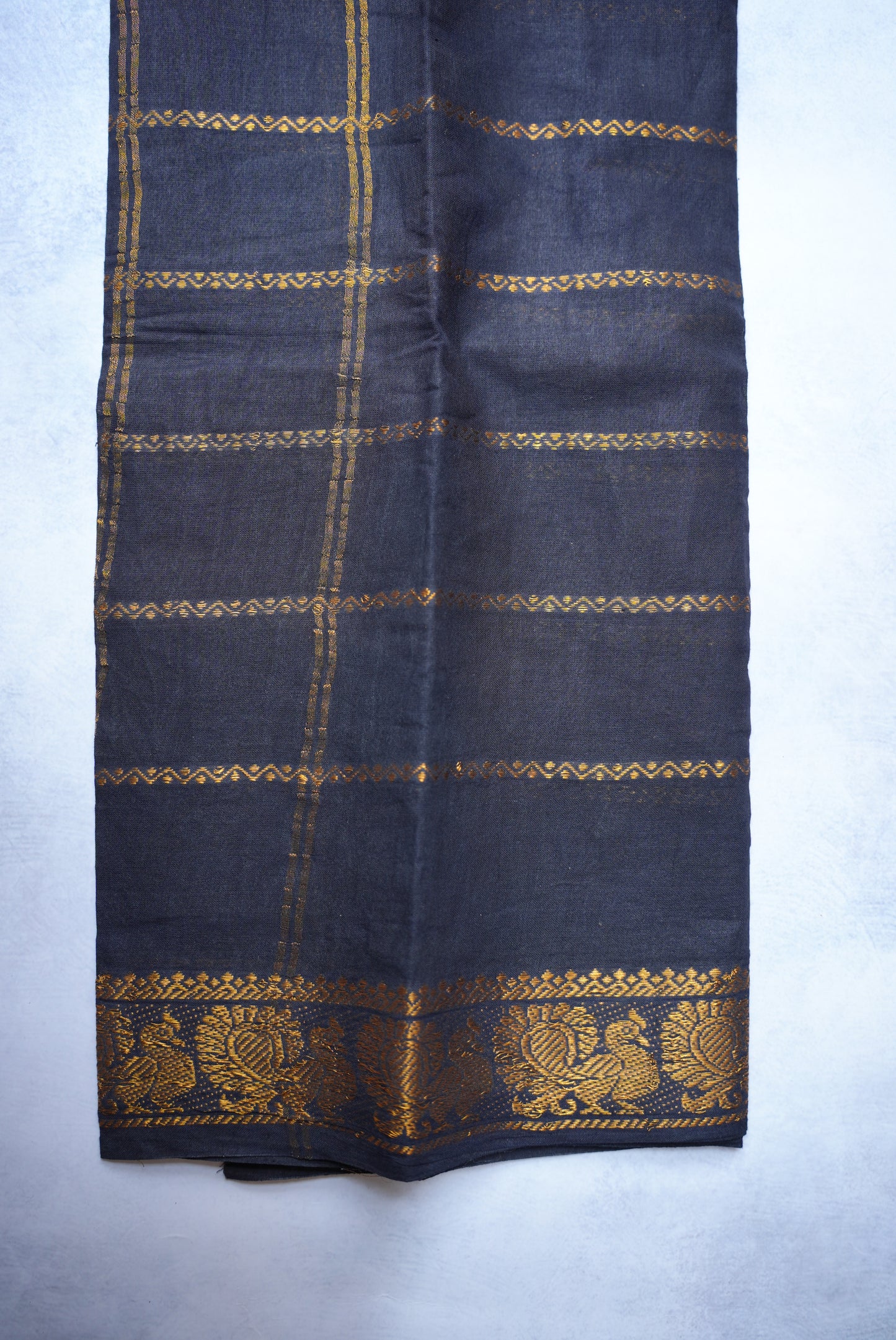Sungudi Cotton Saree – Mango Yellow with Black Velthari Border