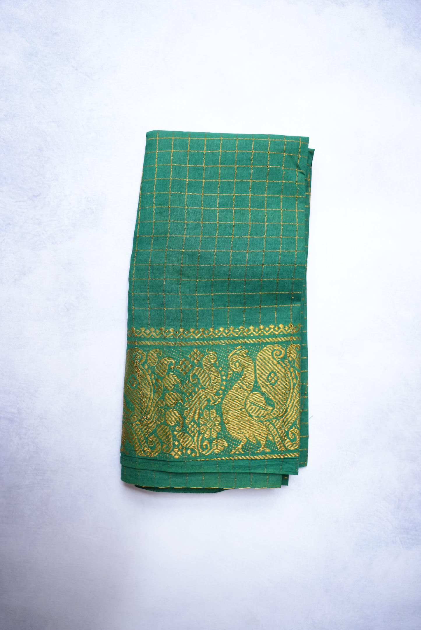 Sungudi Golden Zari Checked Maroon Saree with Green Border