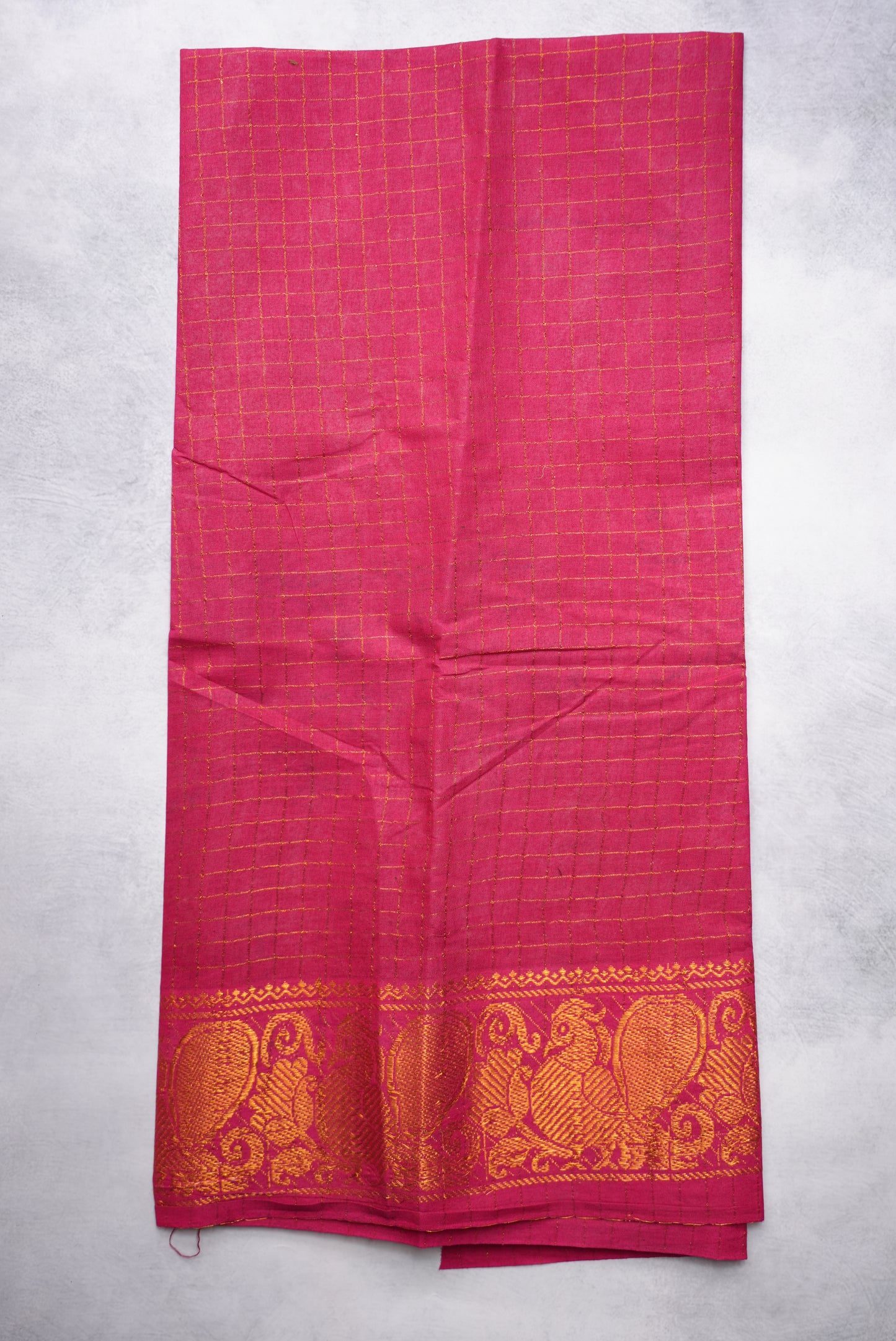 Sungudi Golden Zari Checked Black Saree with Pink Border