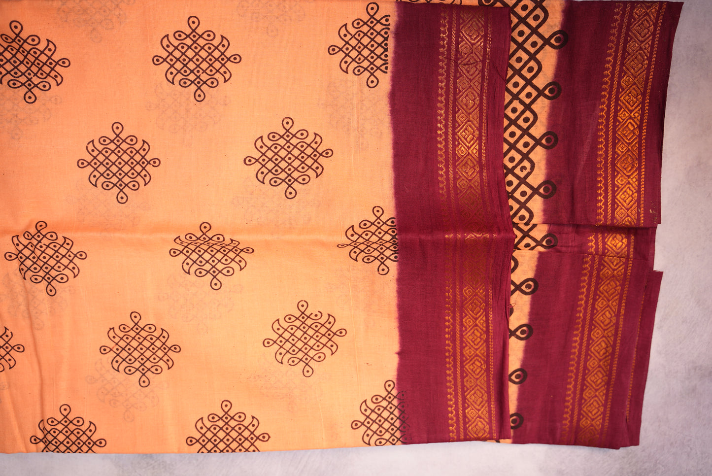 Kolam Printed Saree – Pastel Shade with Black Kolam Print - Sungudi saree
