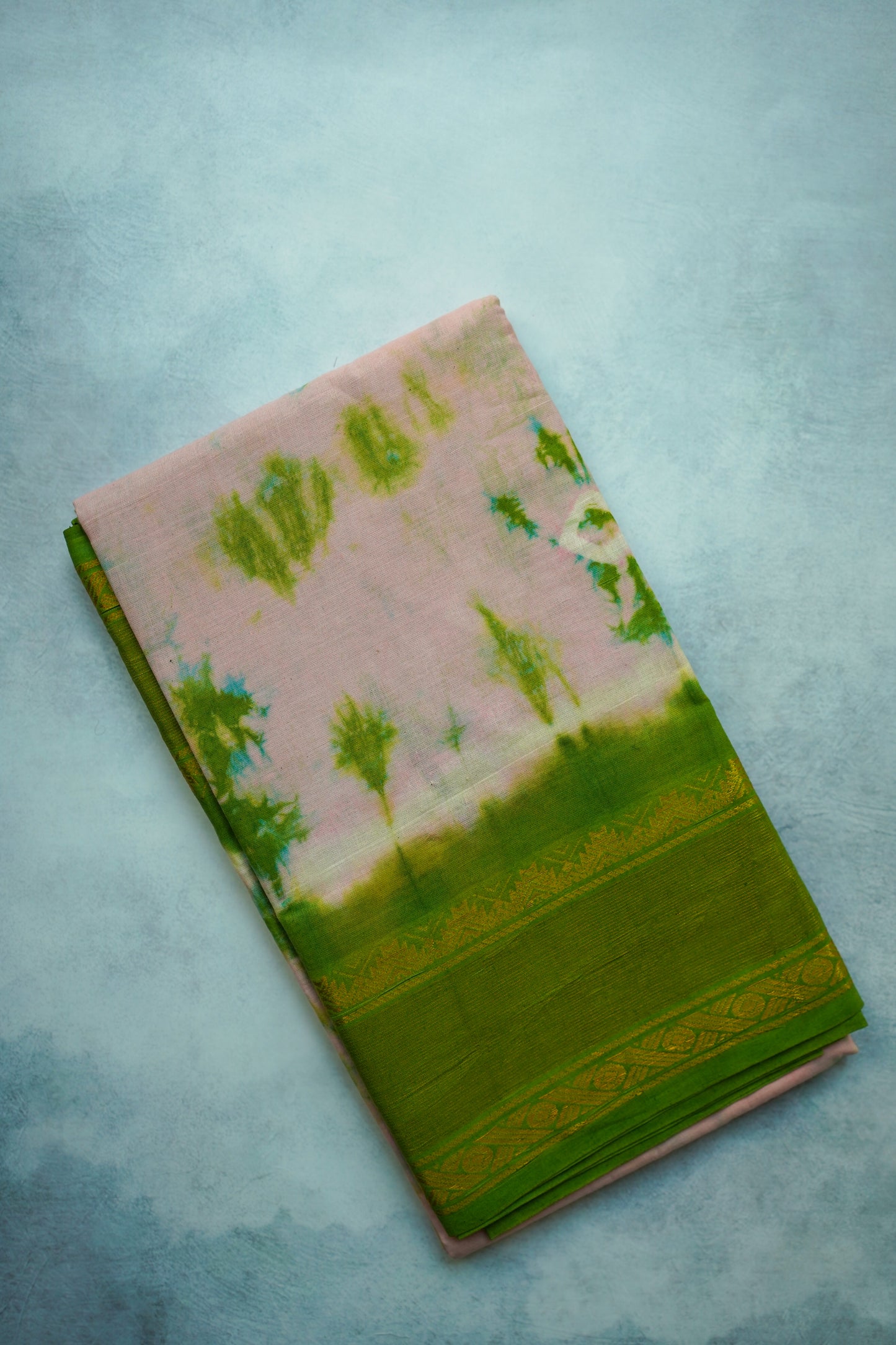 Sibori print sungudi saree with blouse - green border