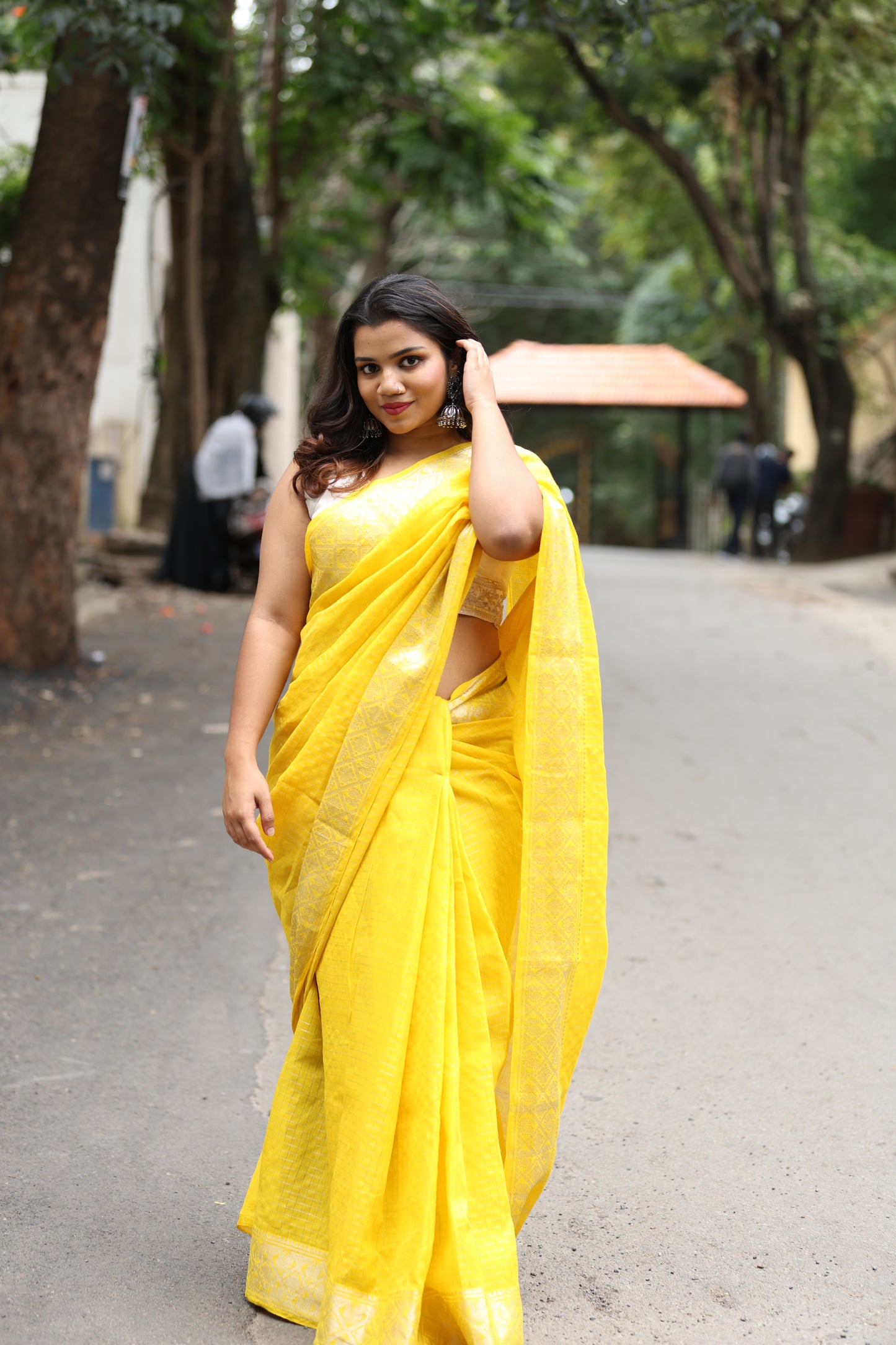 Yellow Sungudi Cotton Saree with Silver Checks Sungudi cotton saree - Pre order