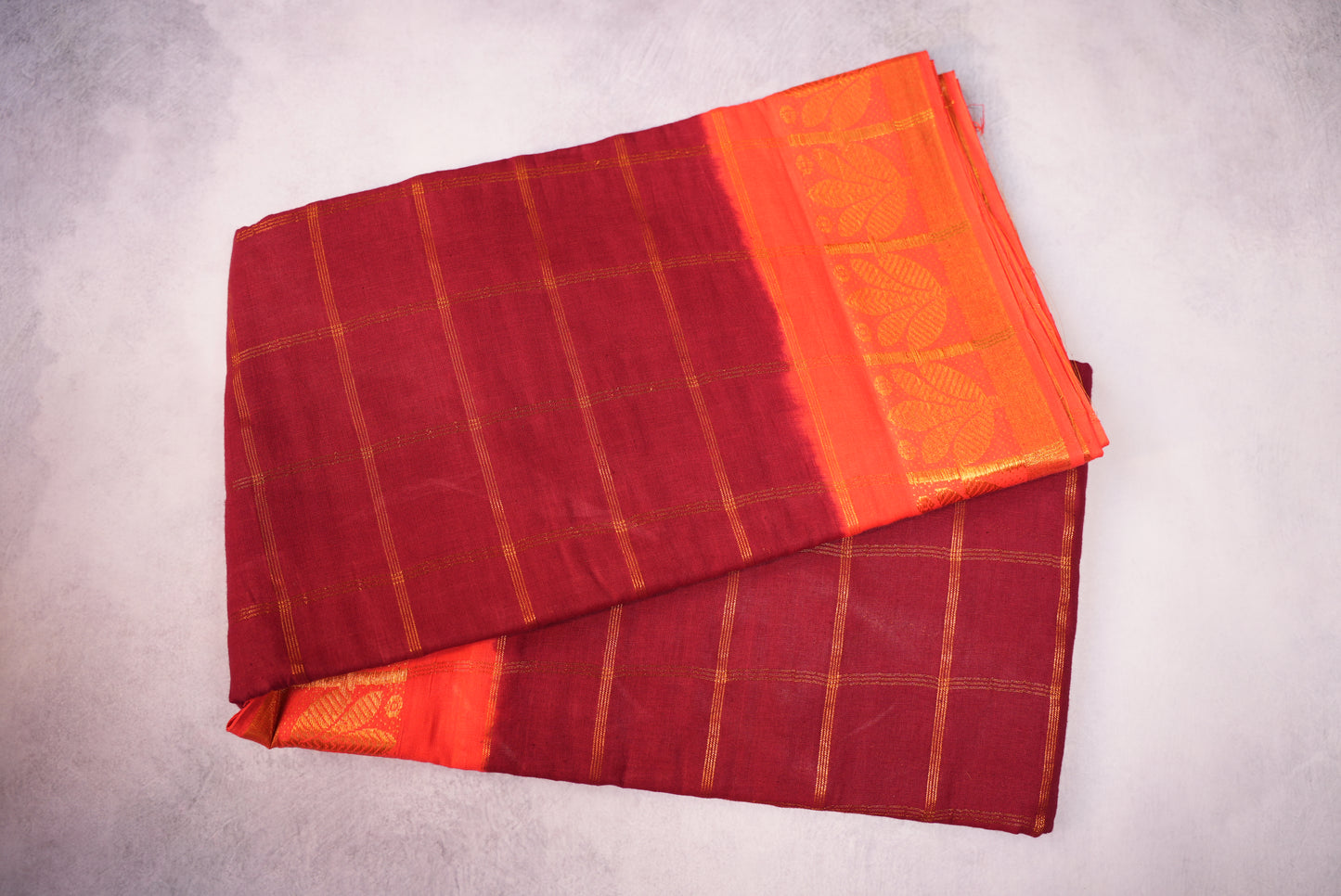 Red Kattam Saree with Orange Border