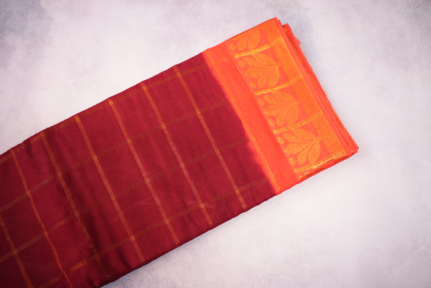 Red Kattam Saree with Orange Border