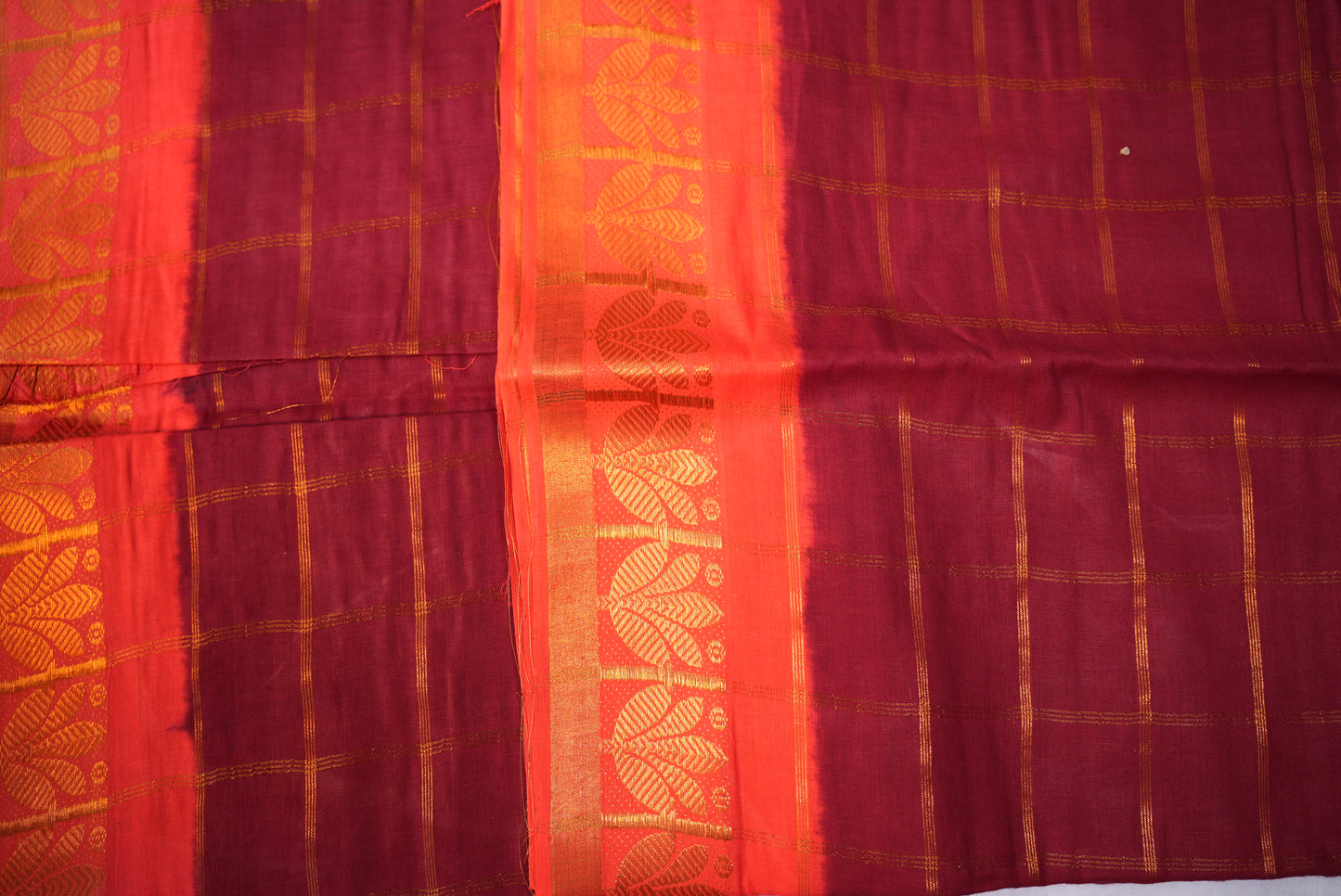 Red Kattam Saree with Orange Border