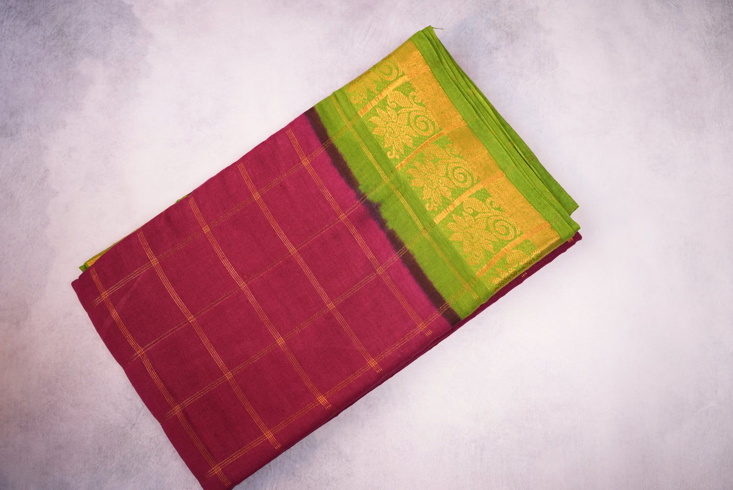 Maroon and Green Border Kattam Sungudi Saree