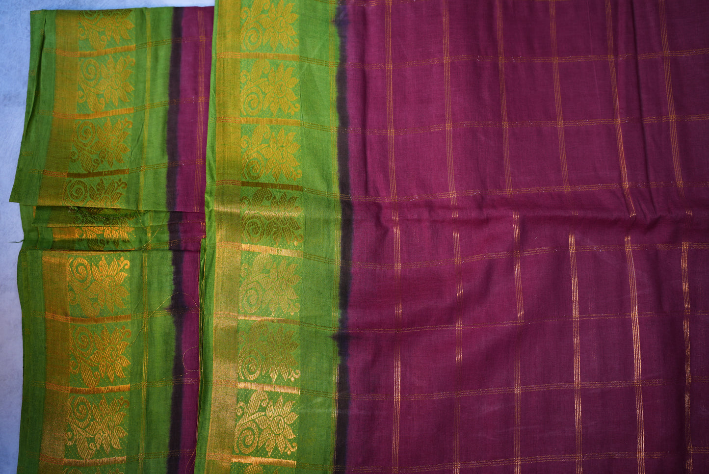 Maroon and Green Border Kattam Sungudi Saree