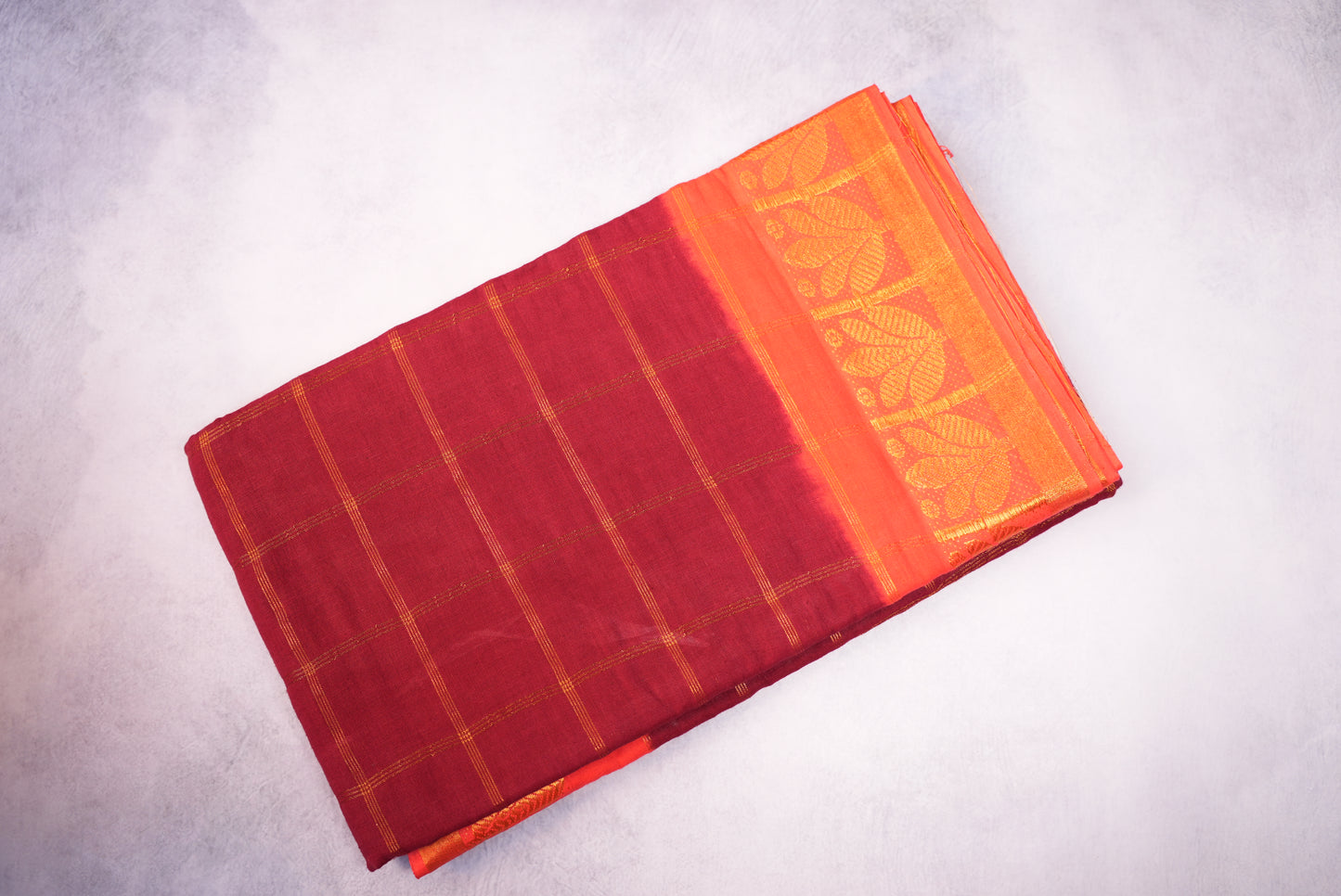 Red Kattam Saree with Orange Border