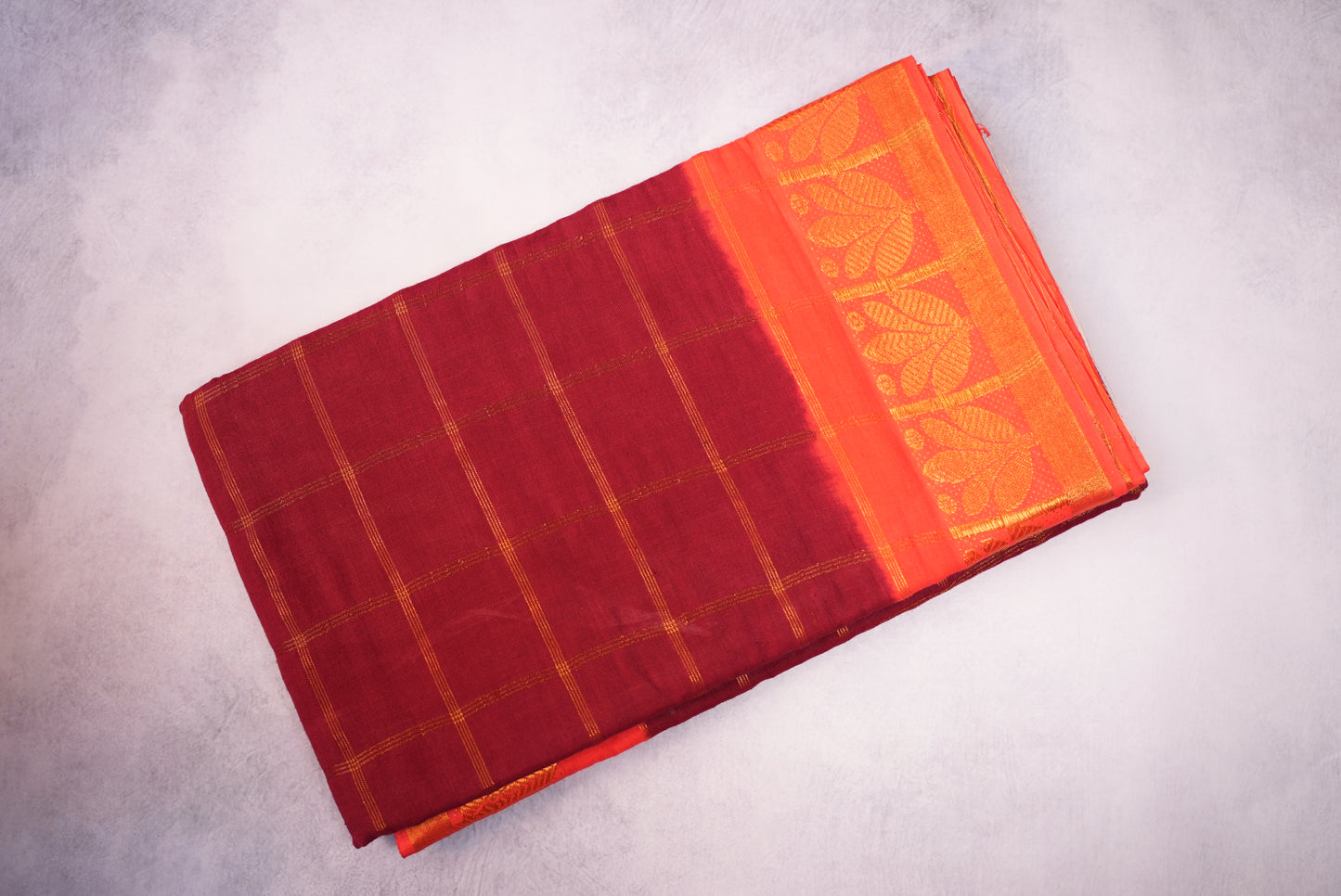 Red Kattam Saree with Orange Border