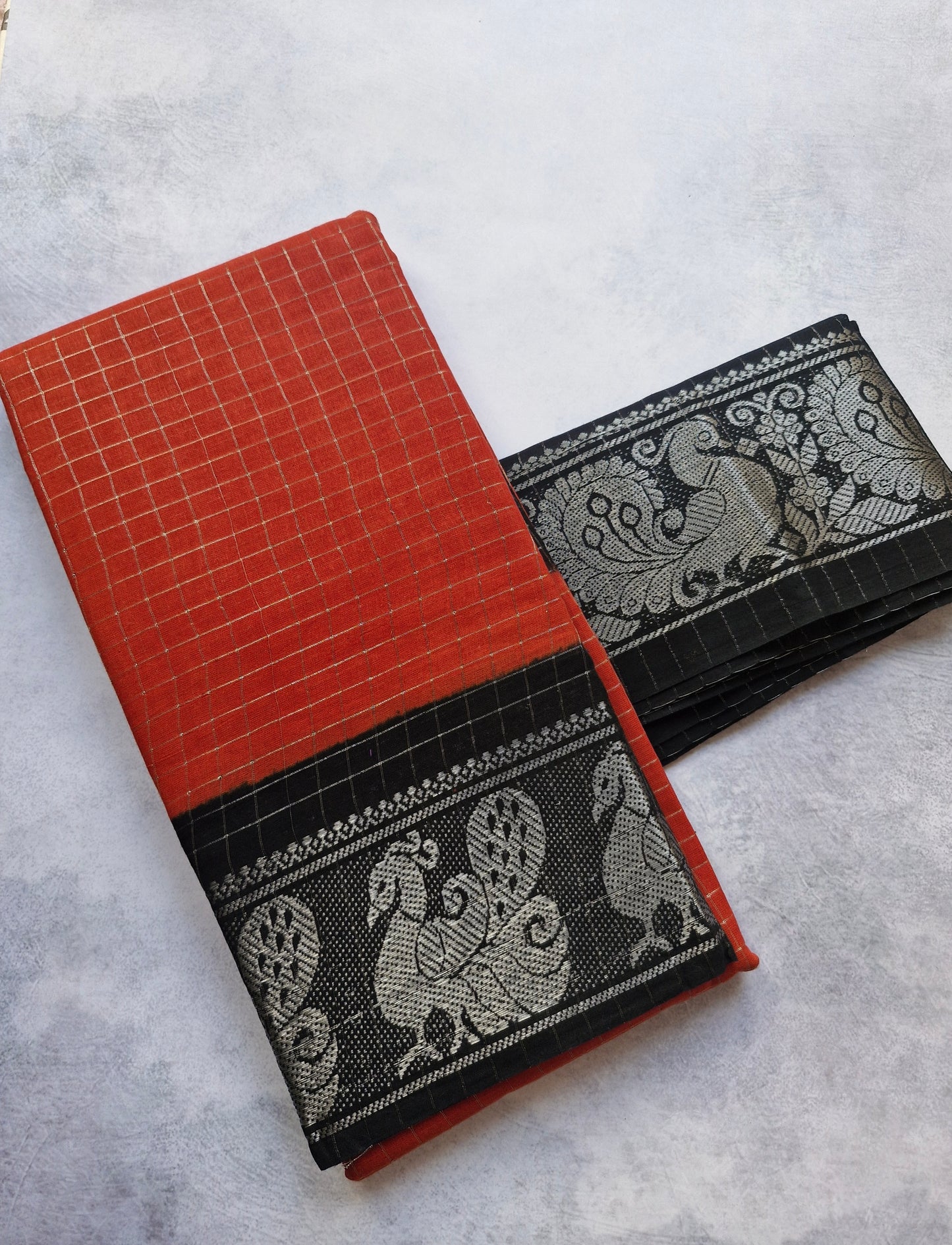 Silver zari Saree with Brown and Black Border Sungudi saree