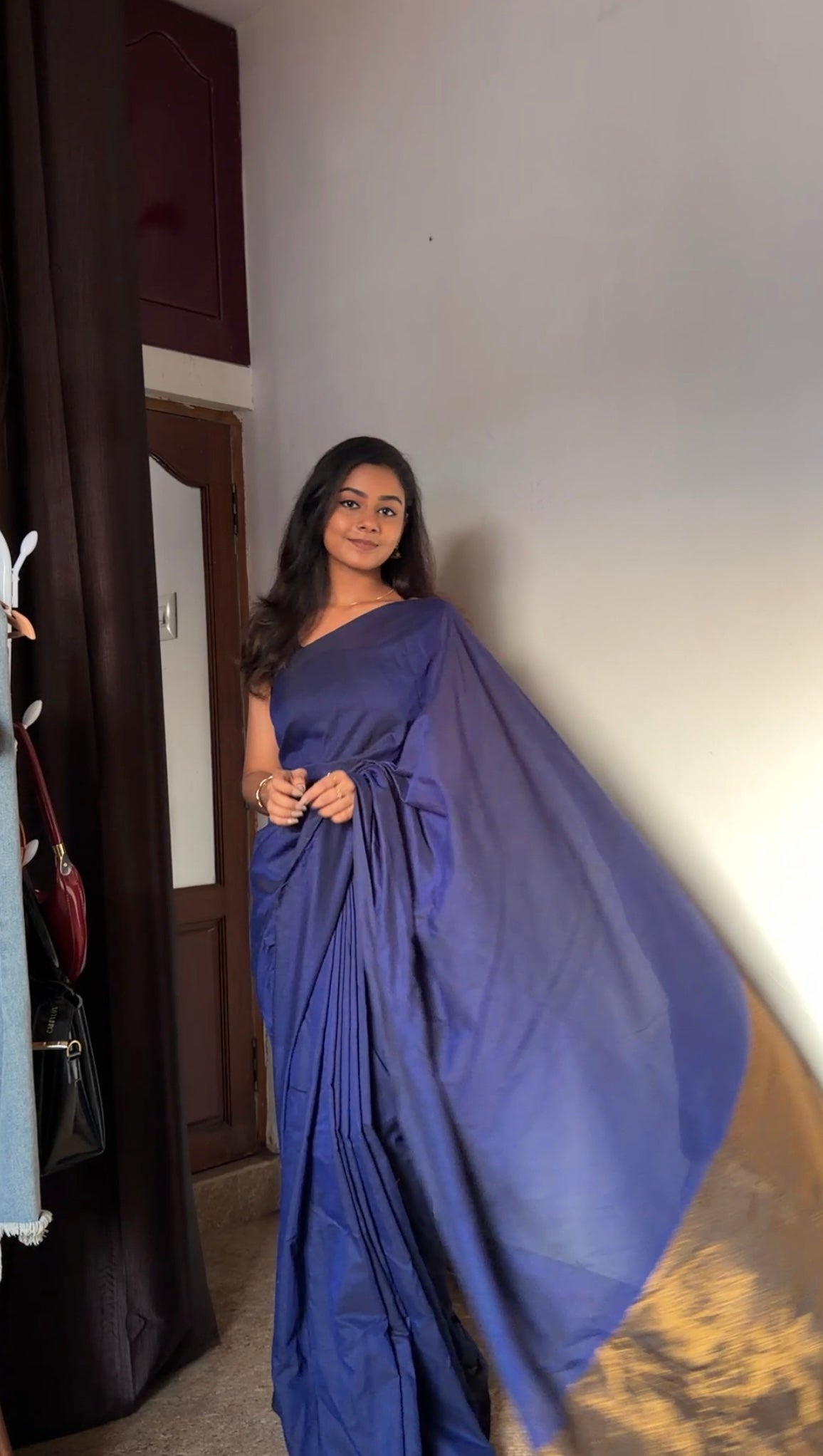 Premium Pure Mulmul Navy Blue Saree with Golden Zari | TLL165