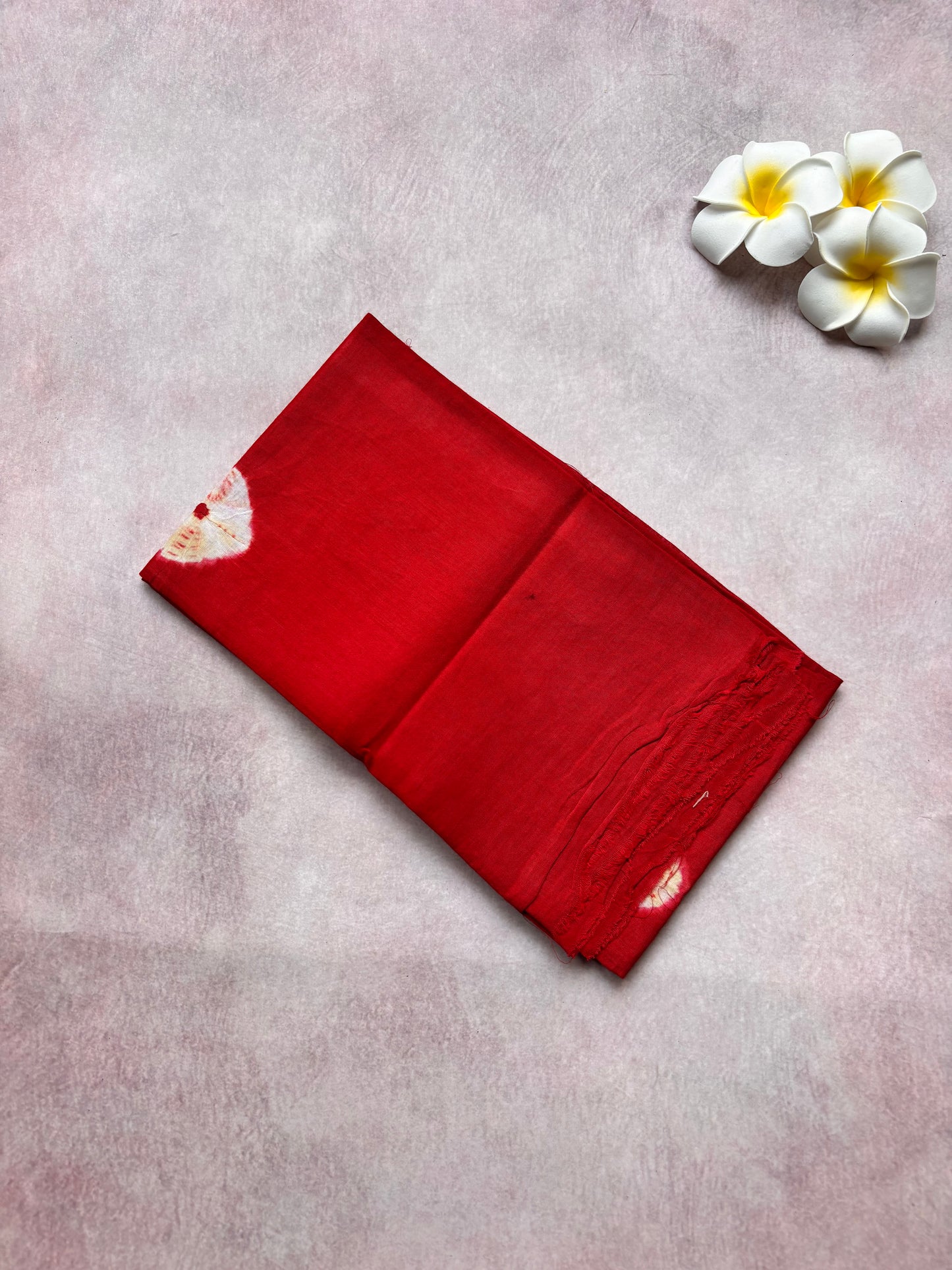 Mango Yellow with Bright Red Hand-Knotted Bhandhini Cotton Saree – Borderless (With Blouse)