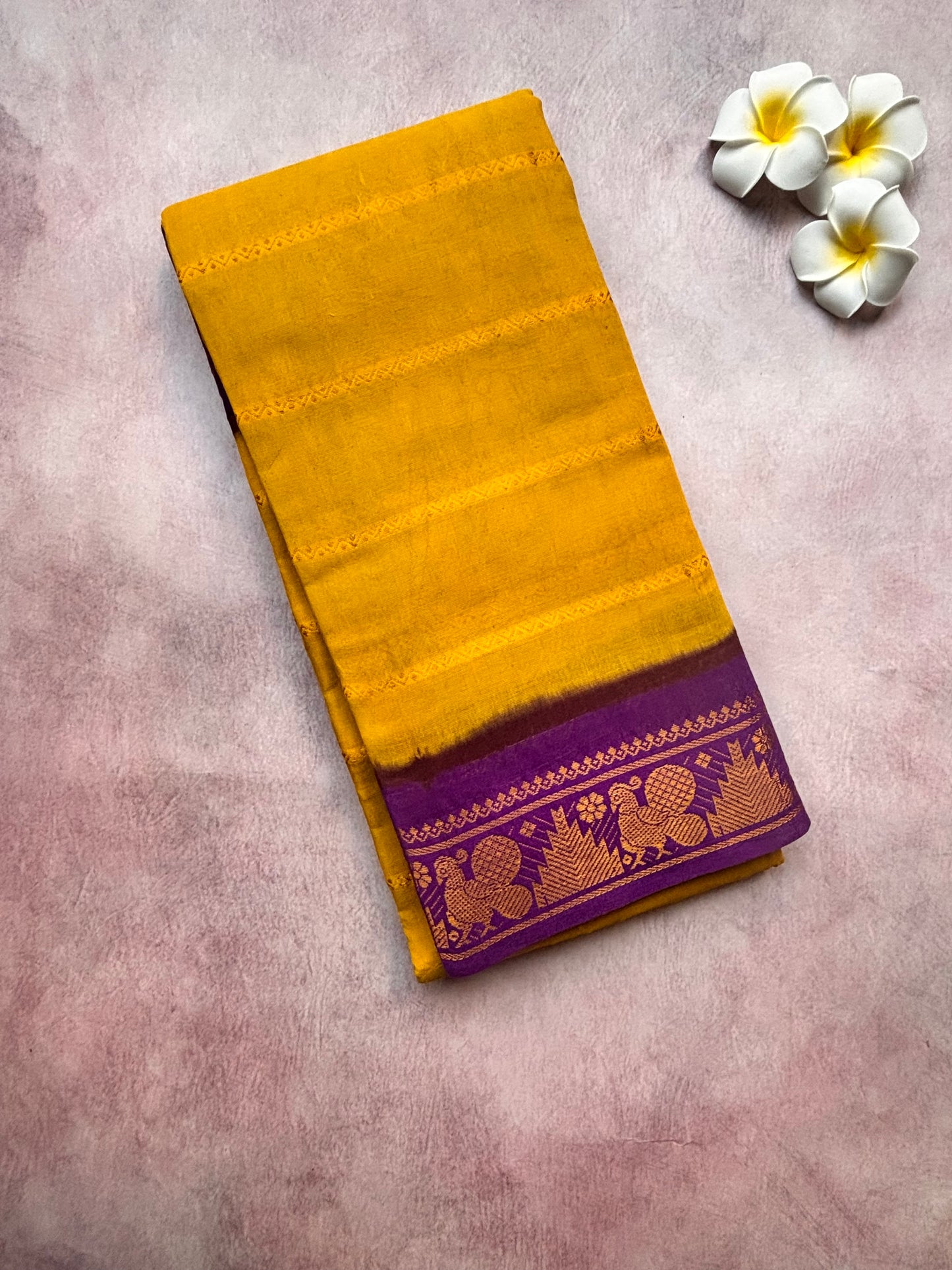 Venthaya Colour Sungudi Cotton Saree with Violet Border