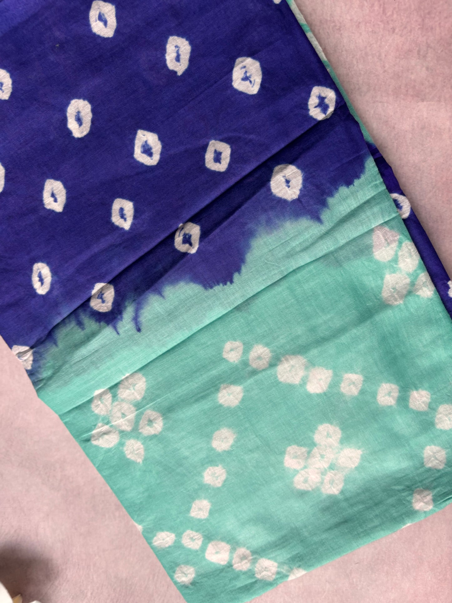 Hand-Knotted Sungudi & Bandhini Cotton Saree – Blue and Royal Blue Mix (With Border & Blouse)