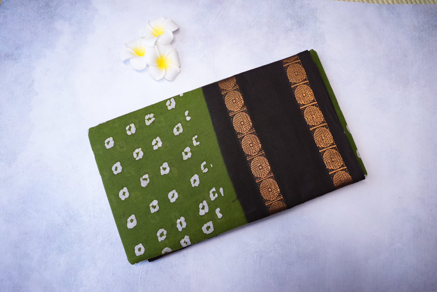 Traditional Batik Print Mehendi Green Block Border