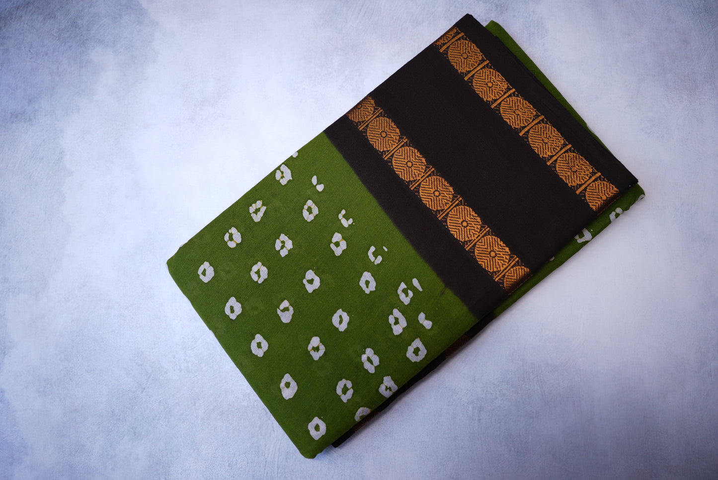 Traditional Batik Print Mehendi Green Block Border