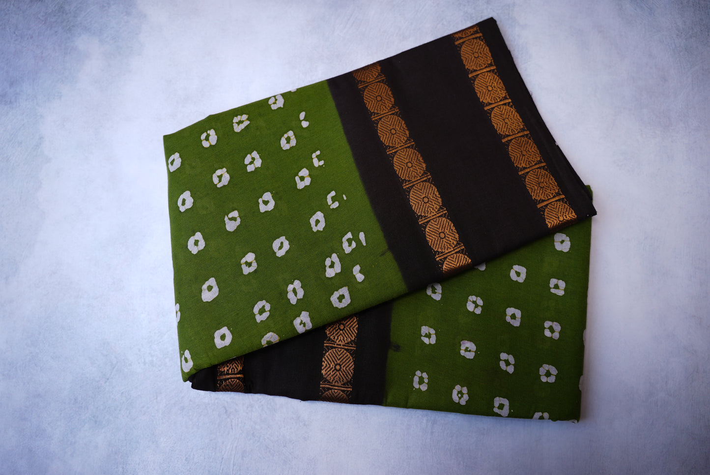 Traditional Batik Print Mehendi Green Block Border