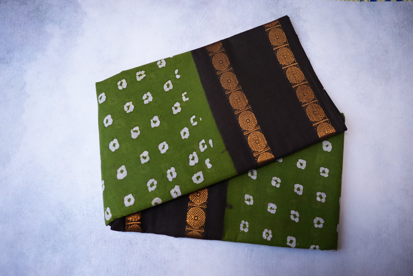 Traditional Batik Print Mehendi Green Block Border