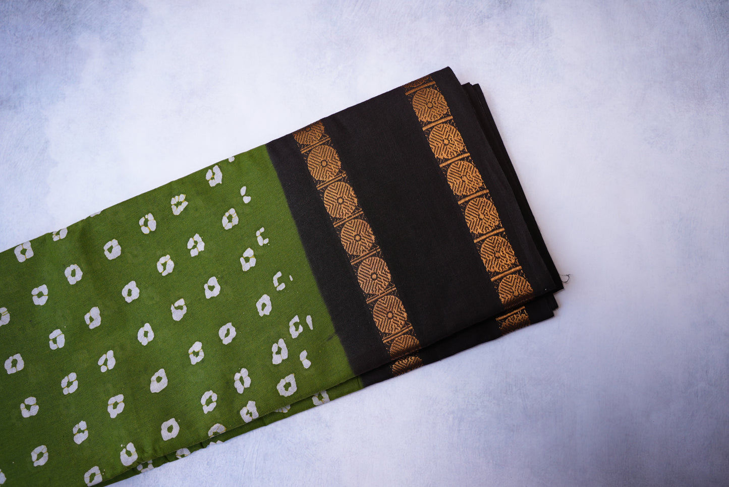 Traditional Batik Print Mehendi Green Block Border