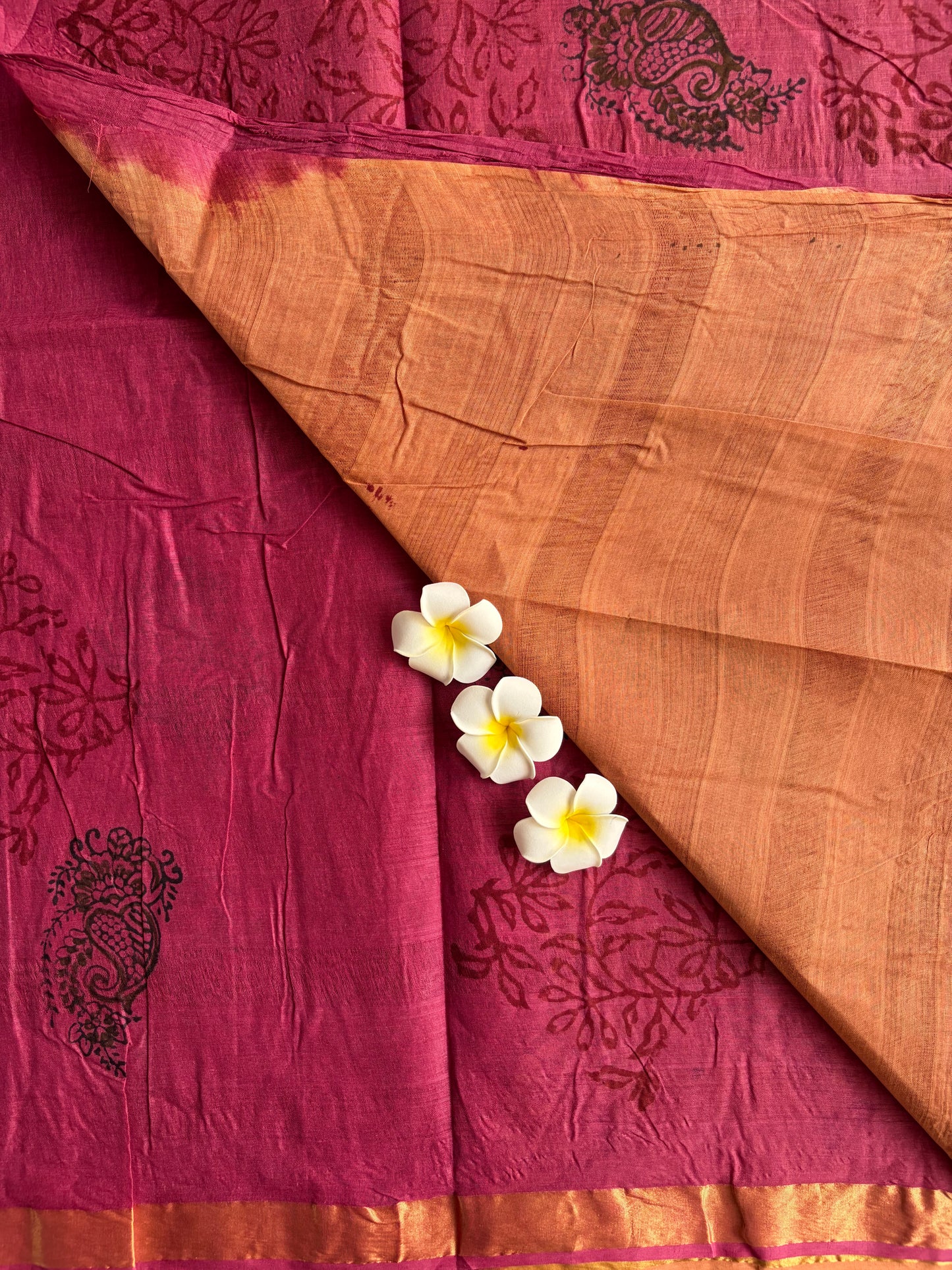 Peach with Maroon Pure Cotton Saree | TLL586