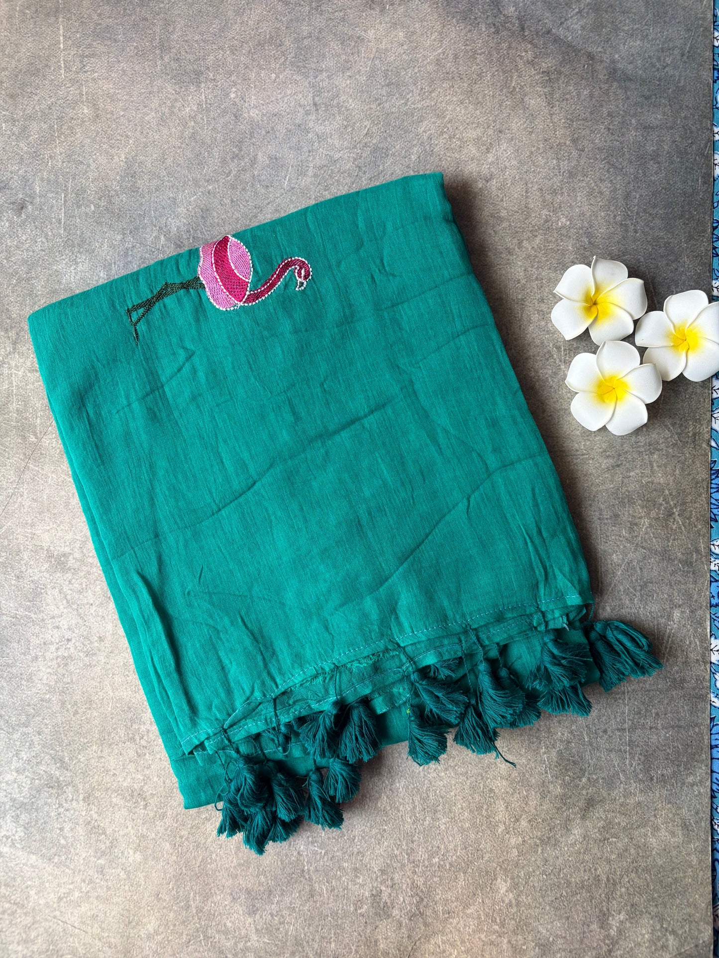 Flamingo Mul Mul Cotton Saree Teal Green | TLL551