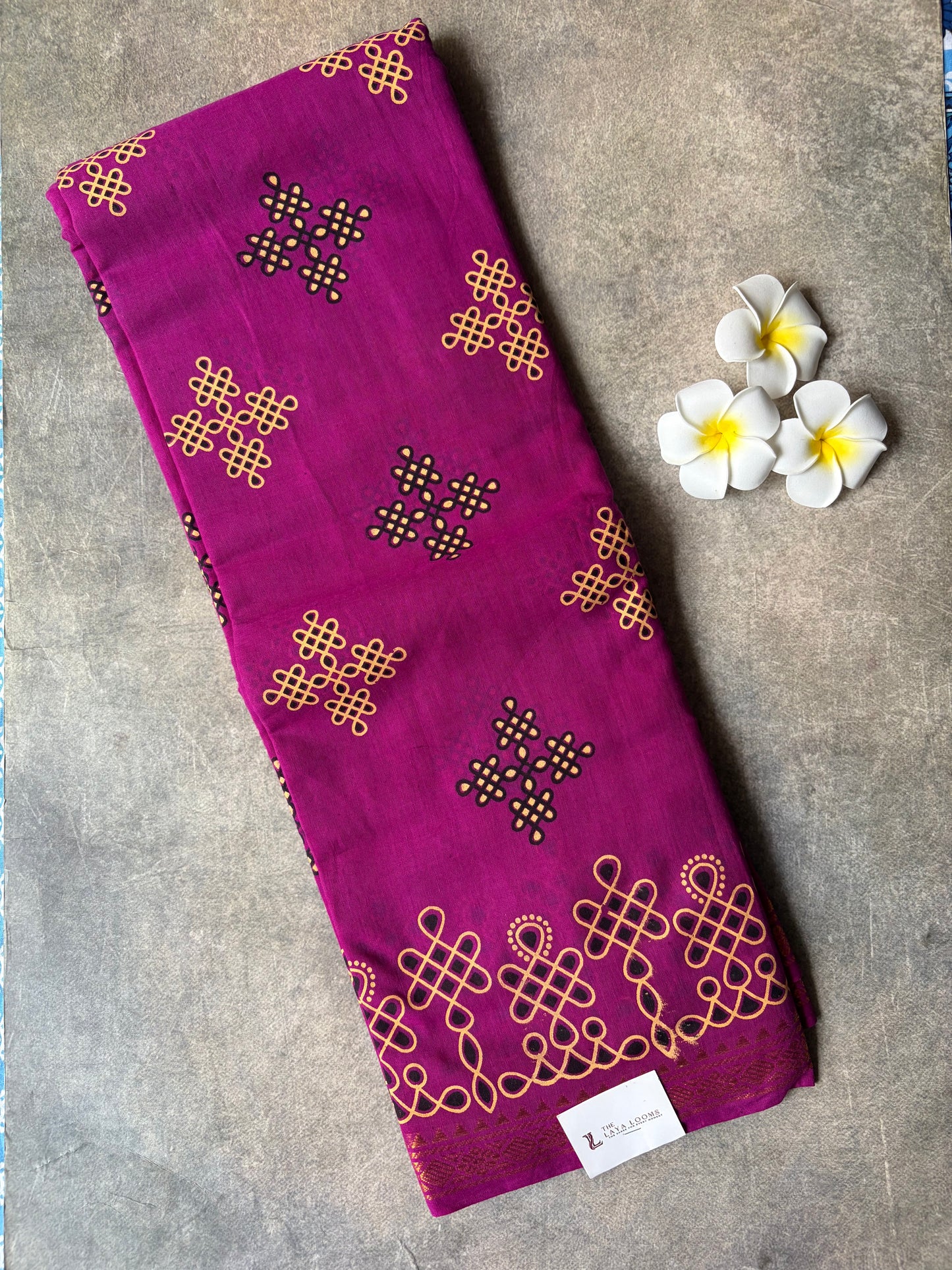 Kolam Printed Sungudi Cotton Saree Pink | TLL633