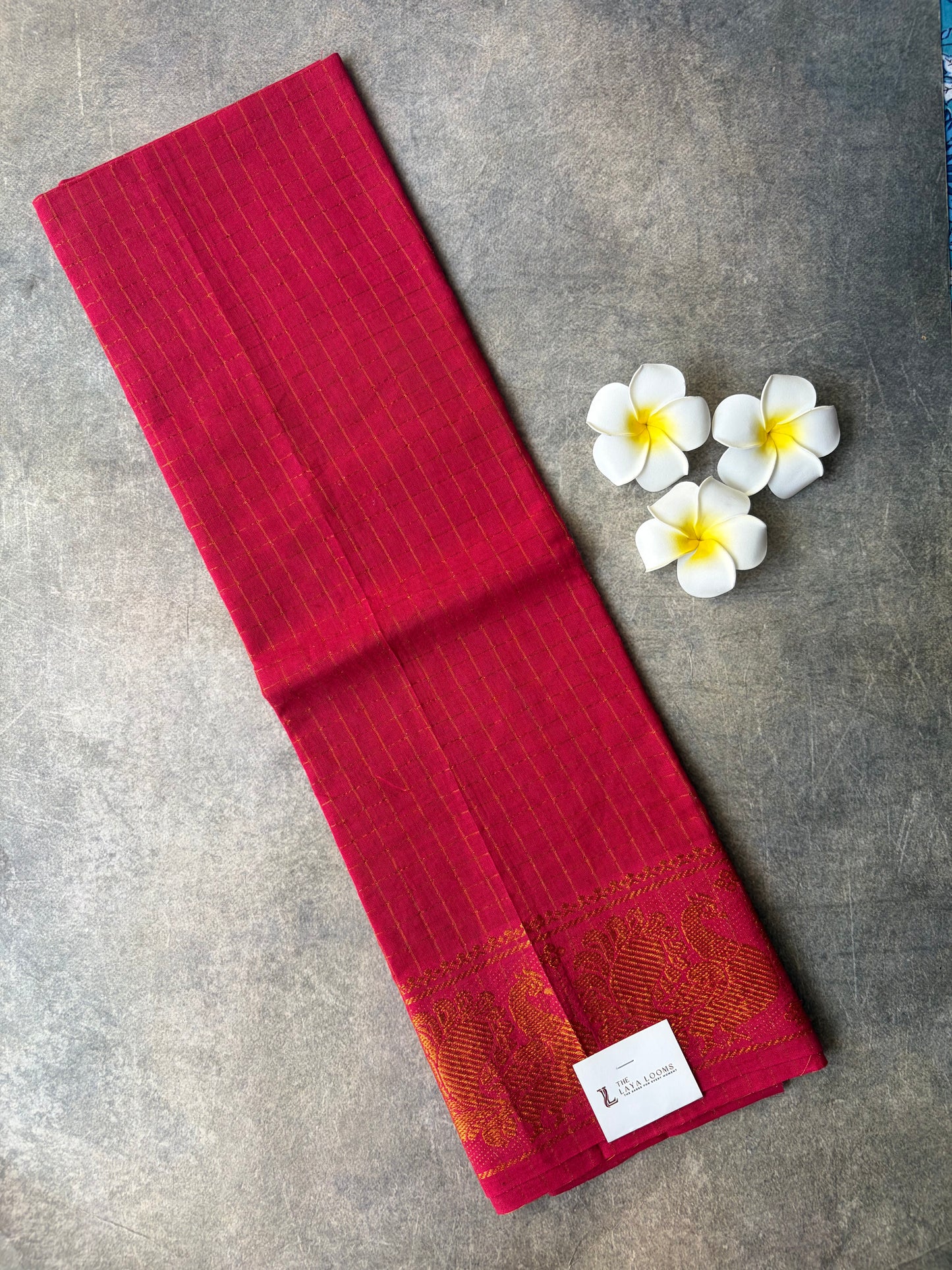 Red Golden Checked Sungudi Cotton Blouse Piece | TLL235