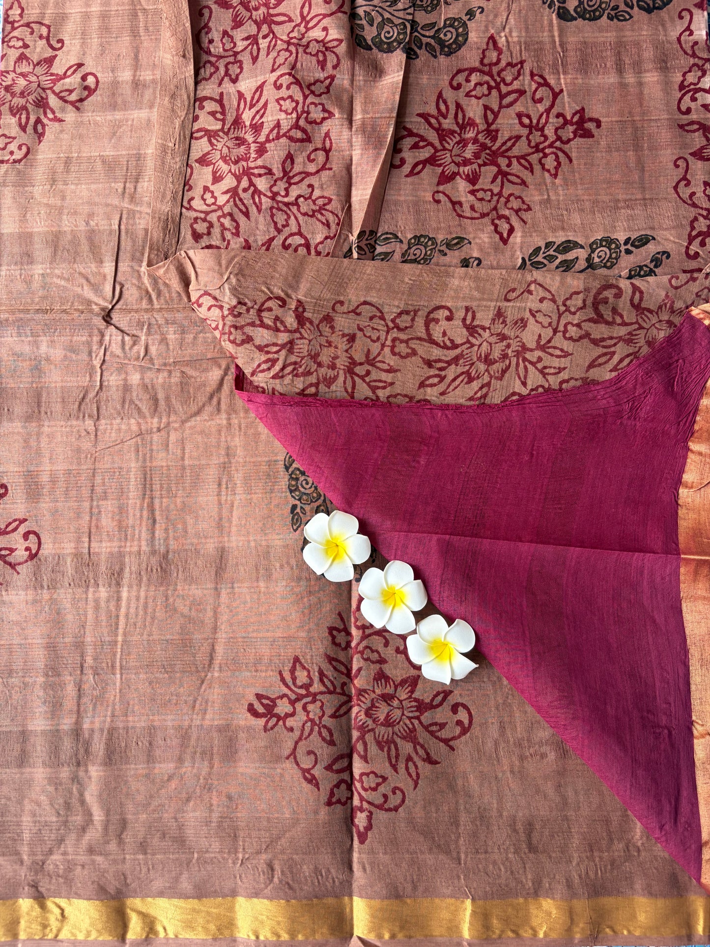 Maroon with Light Brown Pure Cotton Saree | TLL583