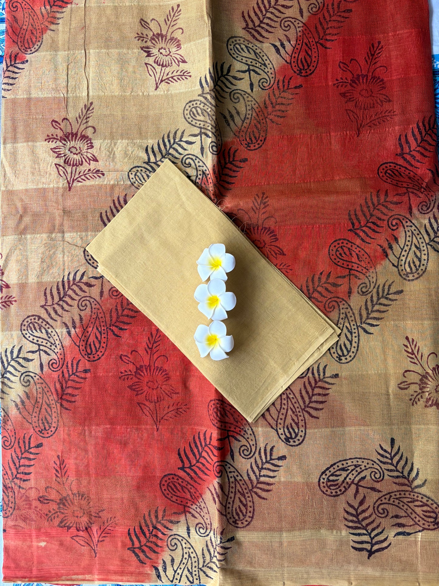 Cream with Orange Kota Cotton Saree | TLL591