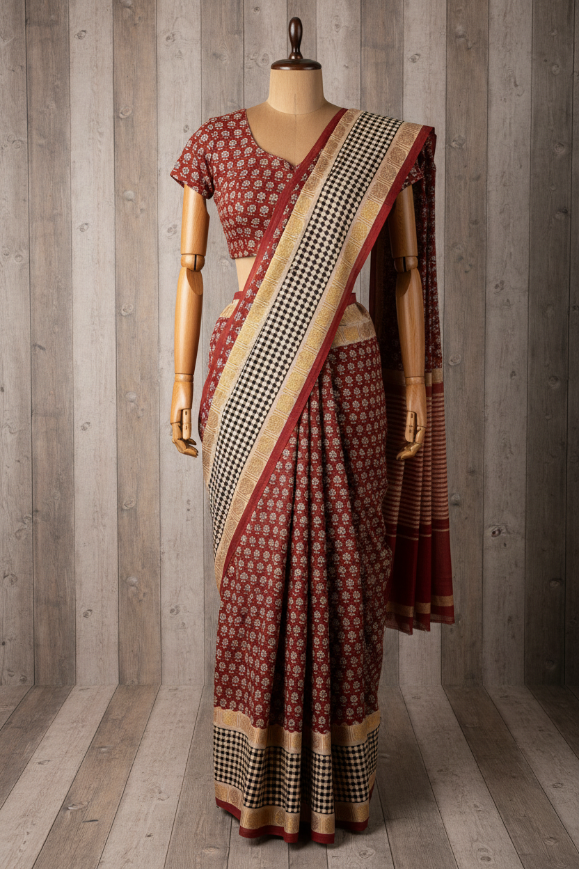 Pure Hand-Knotted Sungudi Saree Maroon colour | TLL179