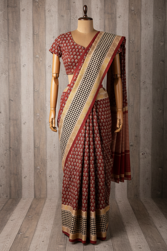 Pure Hand-Knotted Sungudi Saree Maroon colour | TLL179