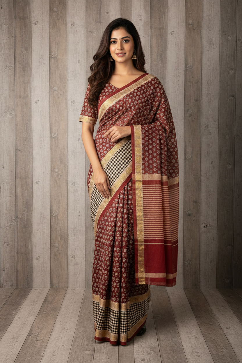 Pure Hand-Knotted Sungudi Saree Maroon colour | TLL179