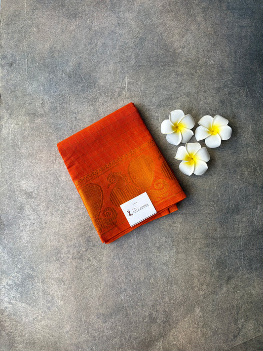 Orange Golden Checked Sungudi Cotton Blouse Piece | TLL239