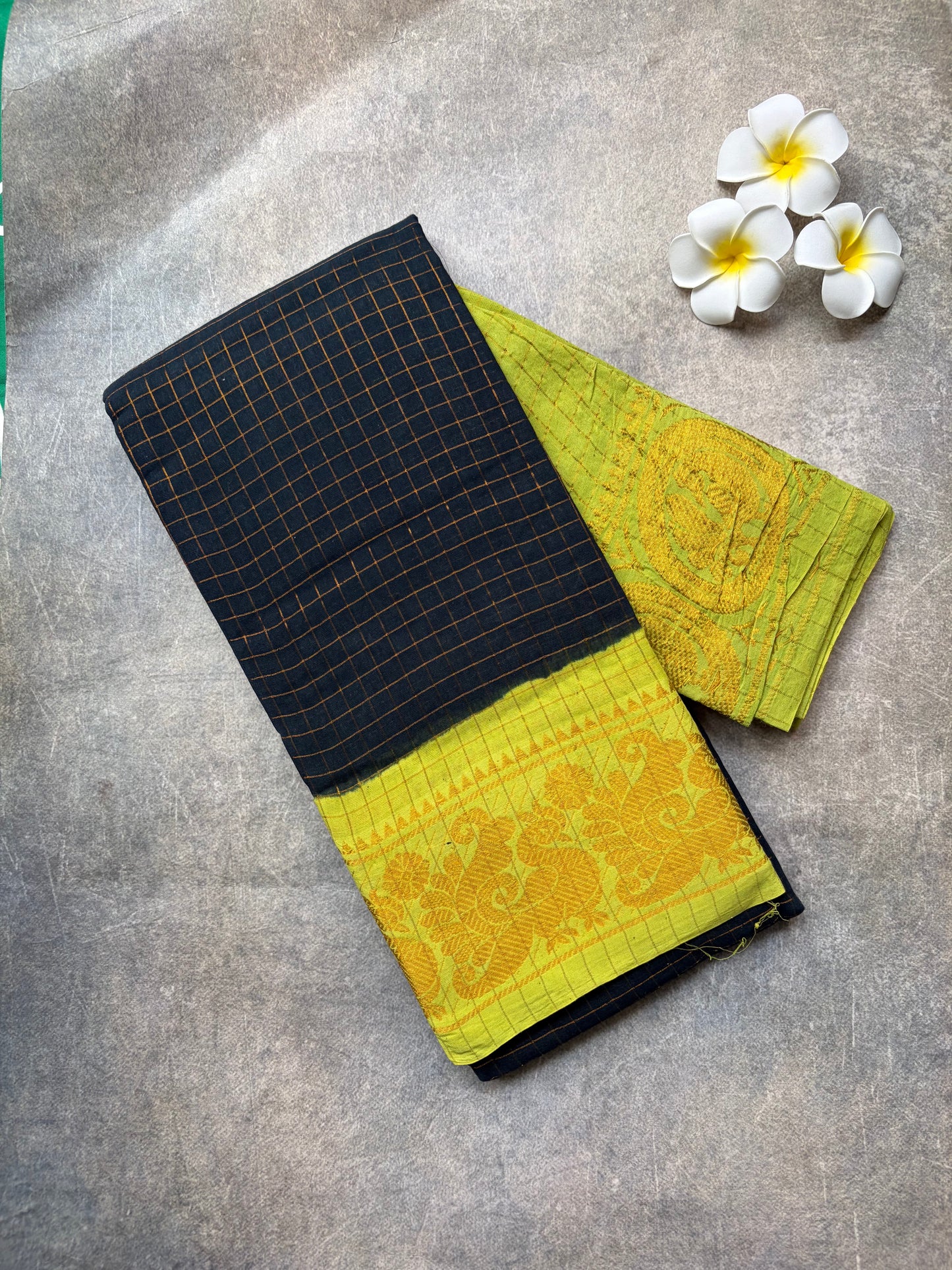 Black Sungudi | zari checked Sungudi