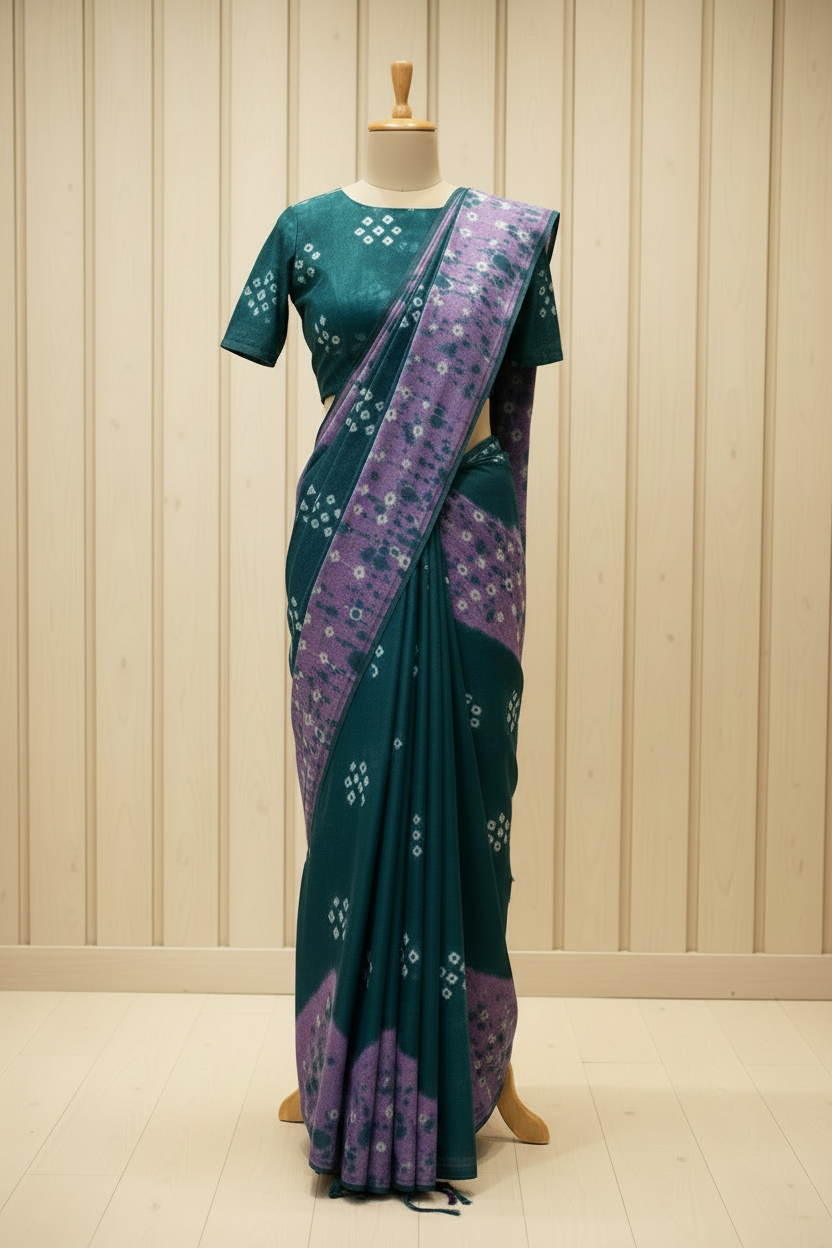 Bandhani Sarees Cotton Blue | Hand-knotted Sungudi Saree | Blue with Purple Colour | TLL196