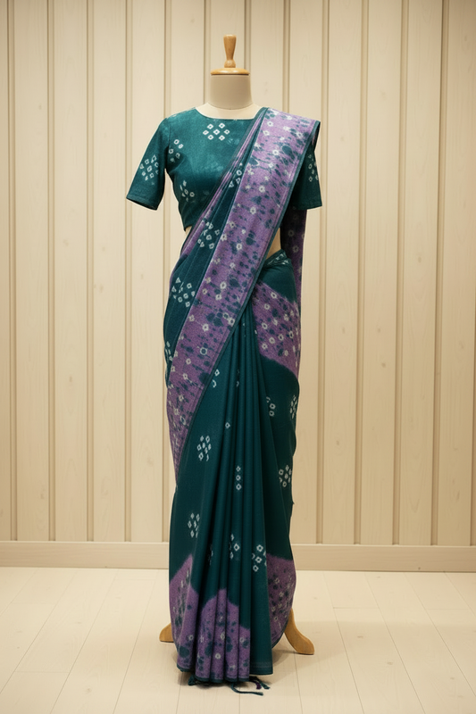 Bandhani Sarees Cotton Blue | Hand-knotted Sungudi Saree | Blue with Purple Colour | TLL196