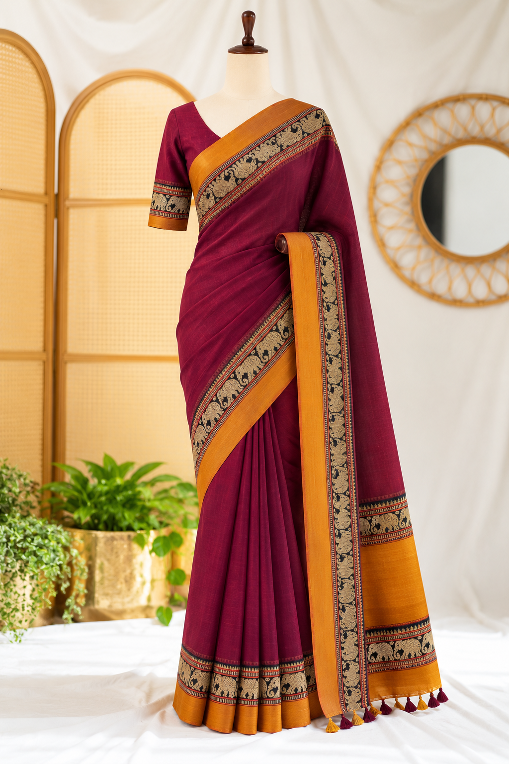 Narayanpet Cotton Saree Magenta | TLL459