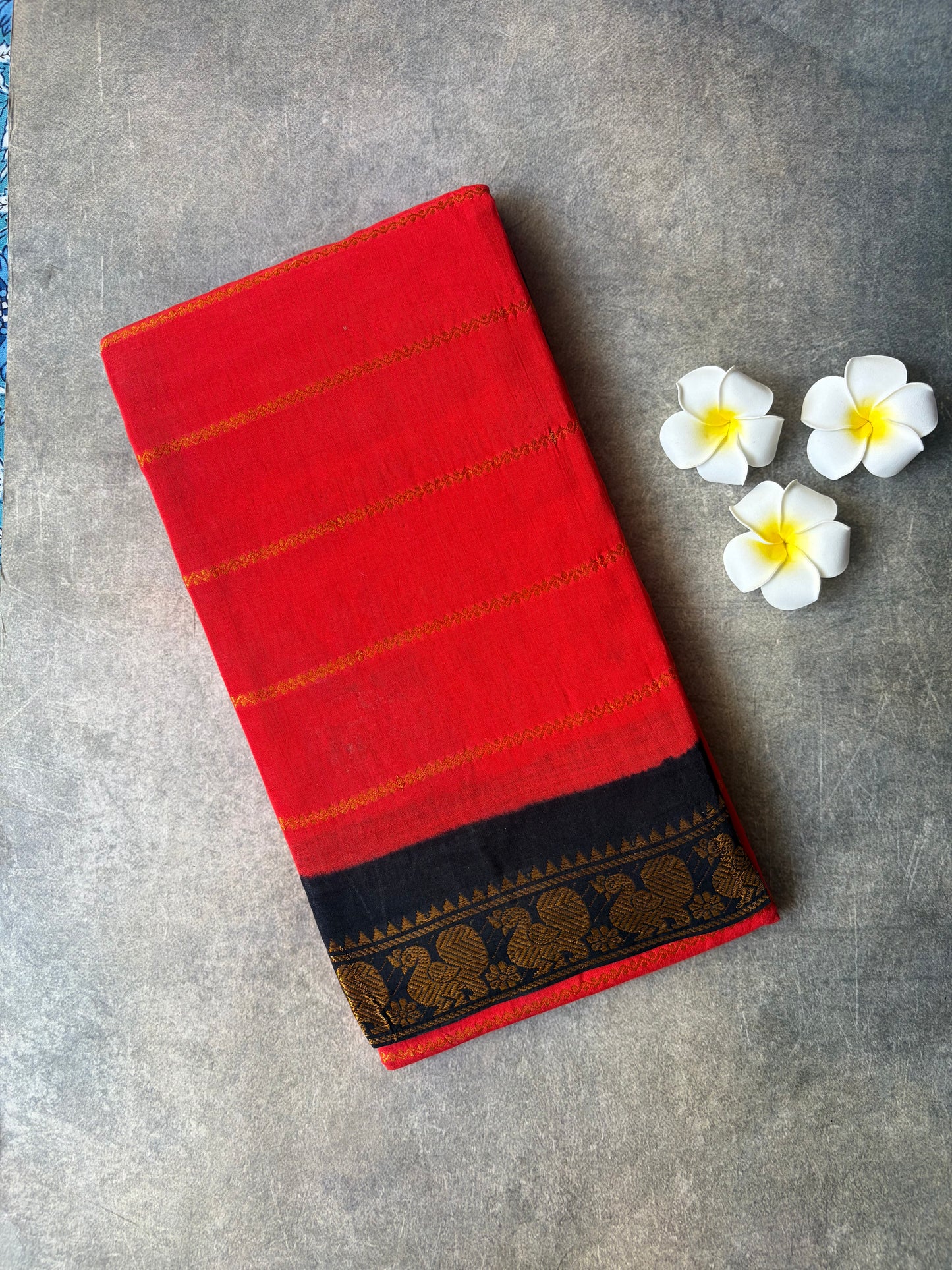 Velthari Sungudi Cotton Saree orange-Red | TLL325