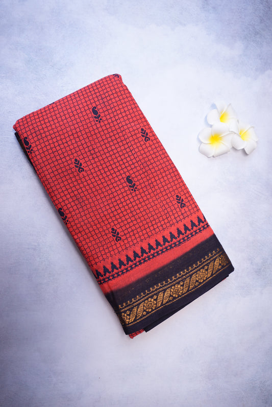 Fancy Checkered Traditional Sungudi Saree in Peach Color (Without Blouse)