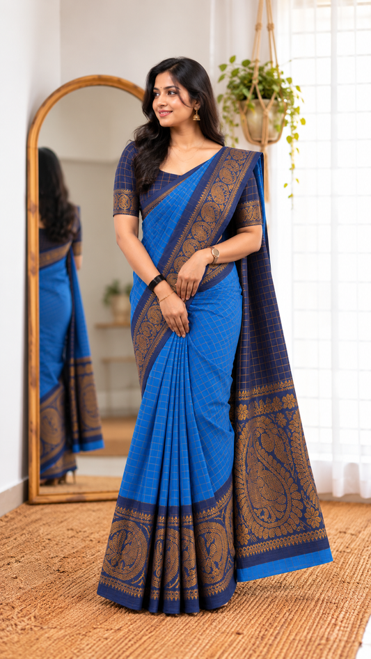 Big Border Sungudi Saree Sky Blue | TLL209