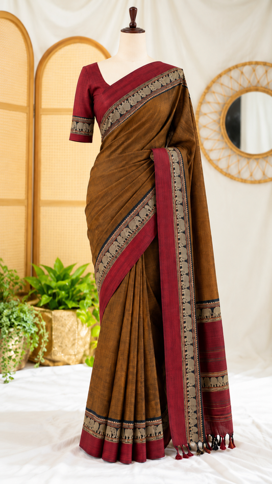 Narayanpet Cotton Saree Mustard Yellow | TLL463