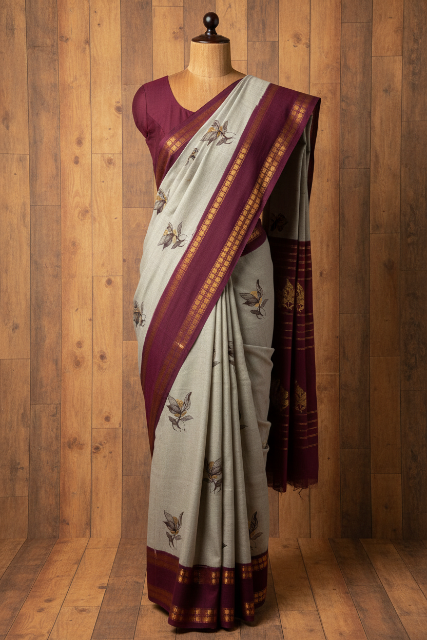 Soft Sungudi  Cotton Saree| Golden Moon Body with Grey | TLL132