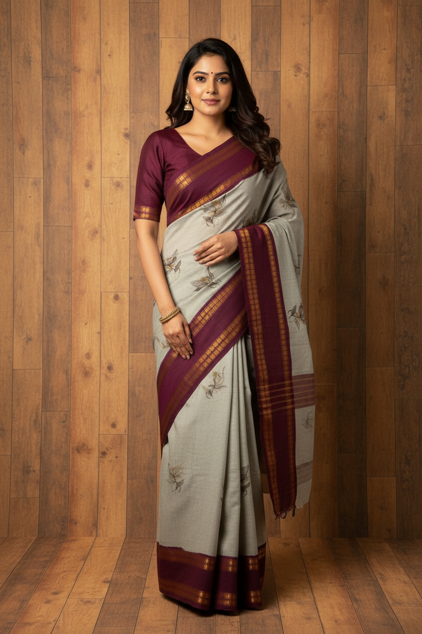 Soft Sungudi  Cotton Saree| Golden Moon Body with Grey | TLL132