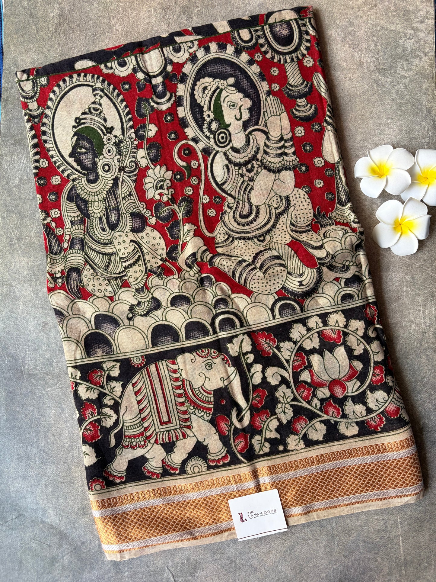 Traditional Kalamkari Soft Mul Cotton Saree Black with Red | TLL625