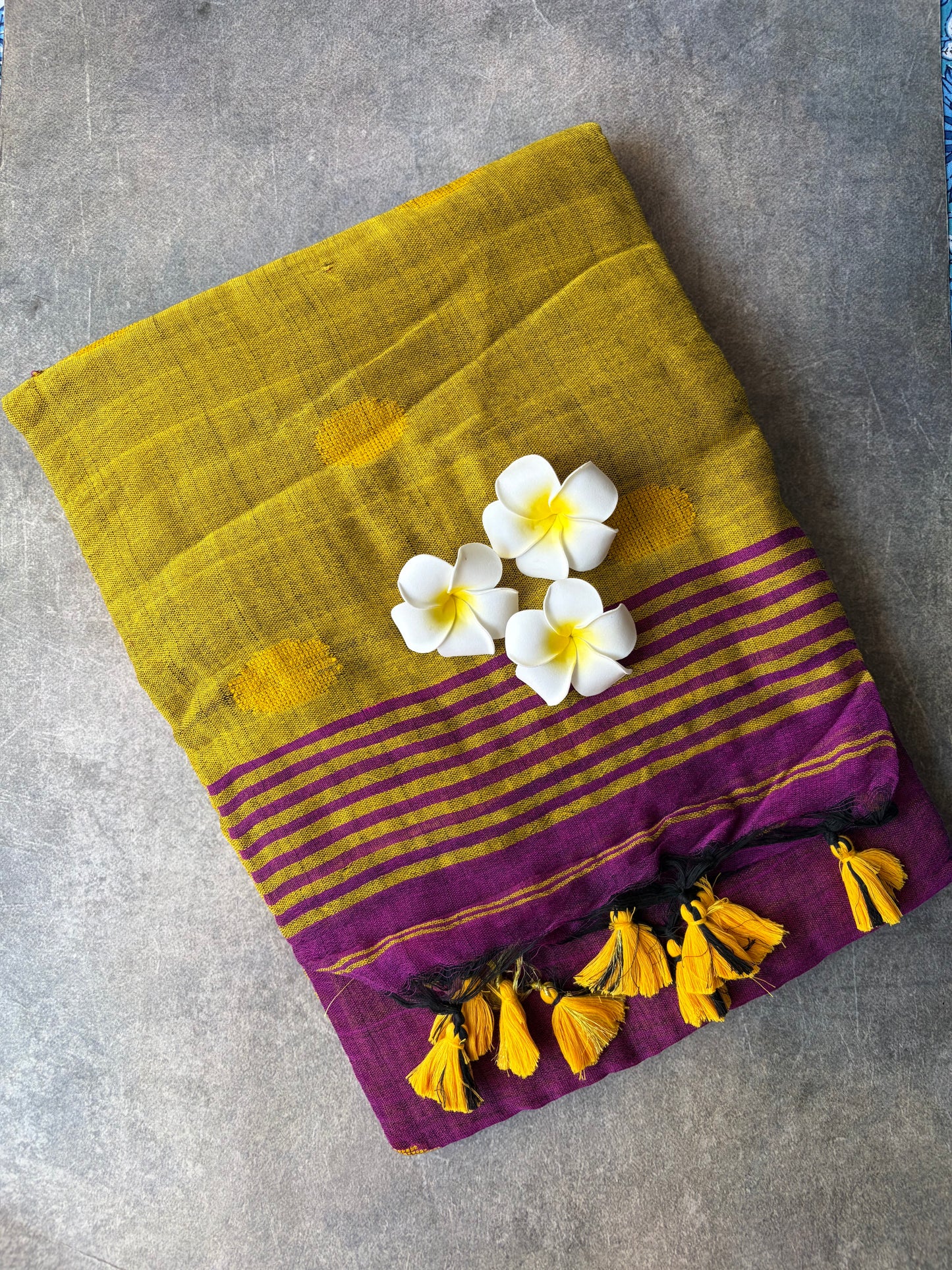 Mustard Yellow Ball Khadi Cotton Saree | TLL216