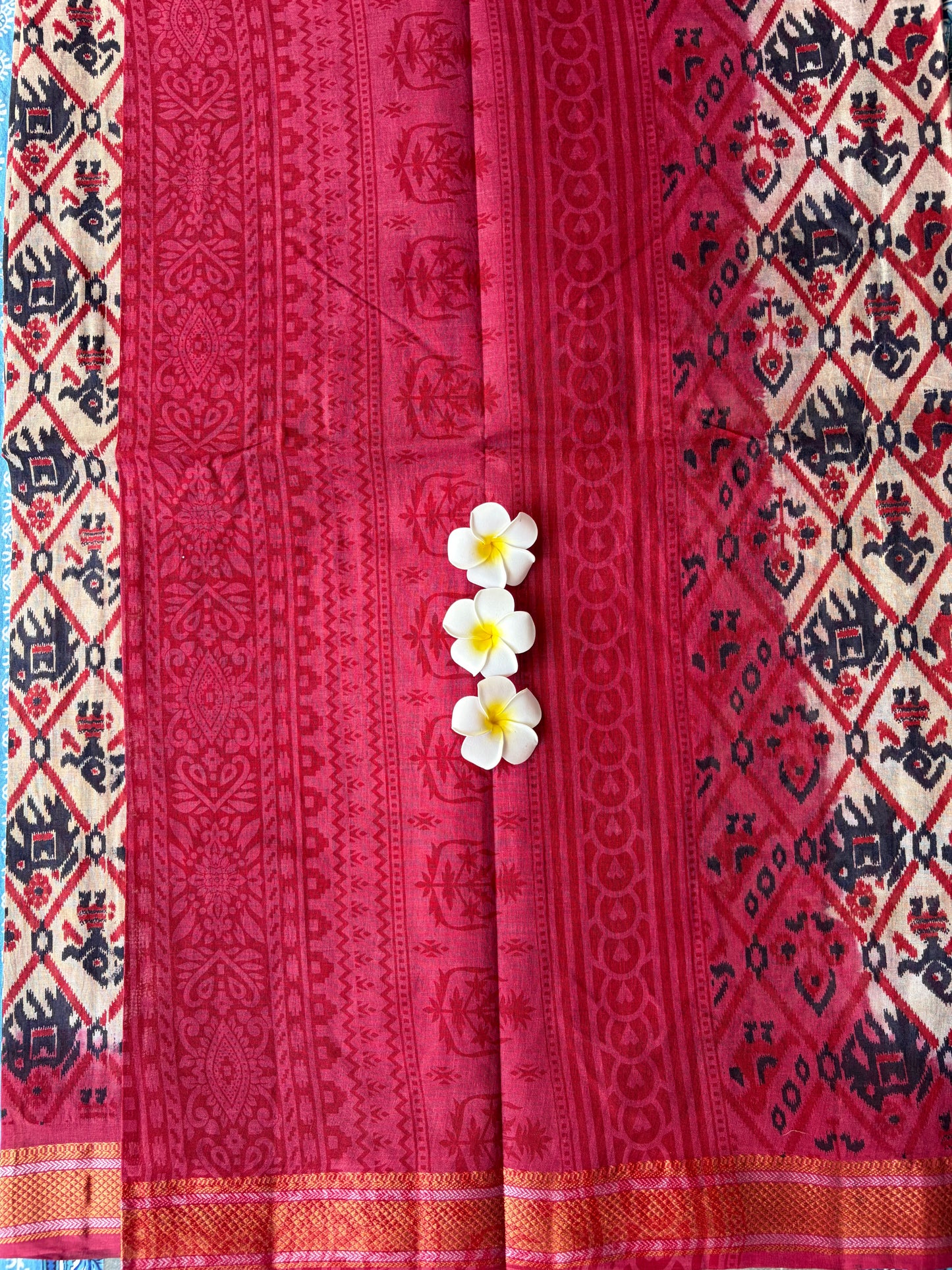 Pochampalli Cotton Saree Cream With Red Border | TLL599