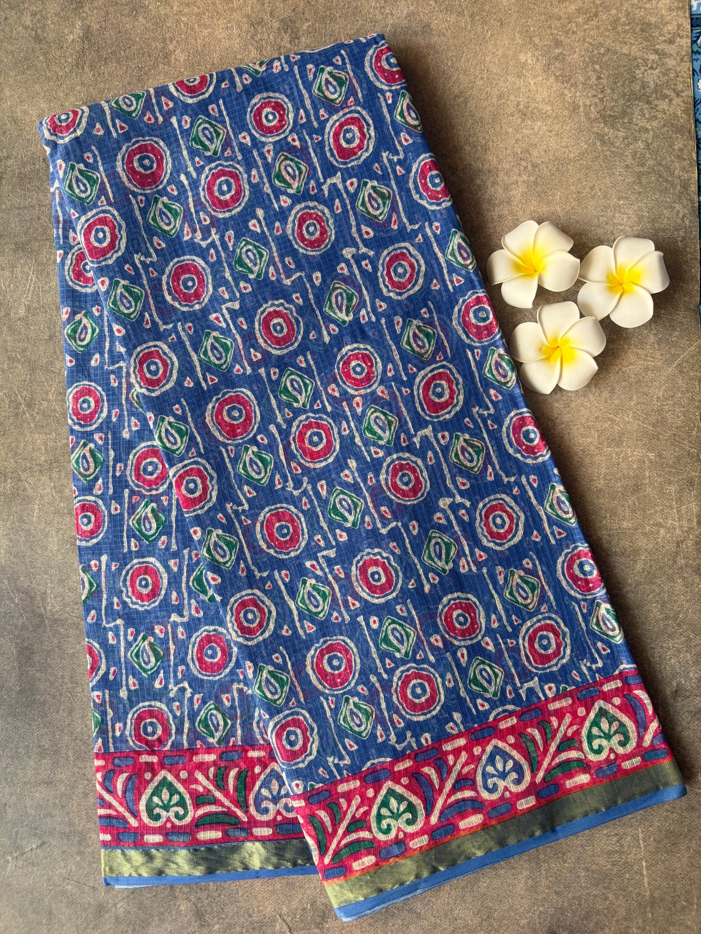 Blue Round Printed Kota Doria Cotton Saree | TLL569