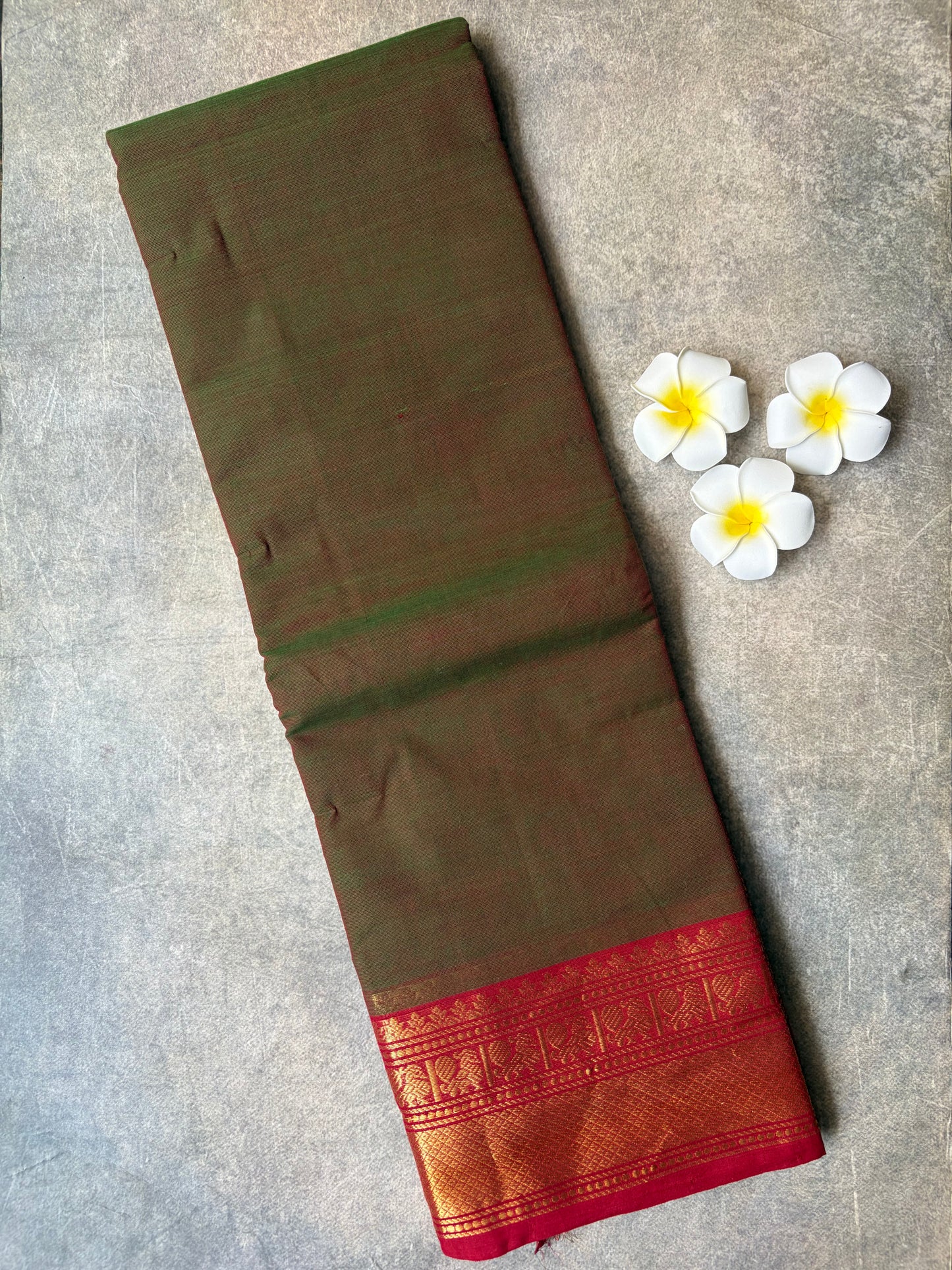 Kanchi Cotton Saree Greenish-Maroon | TLL368