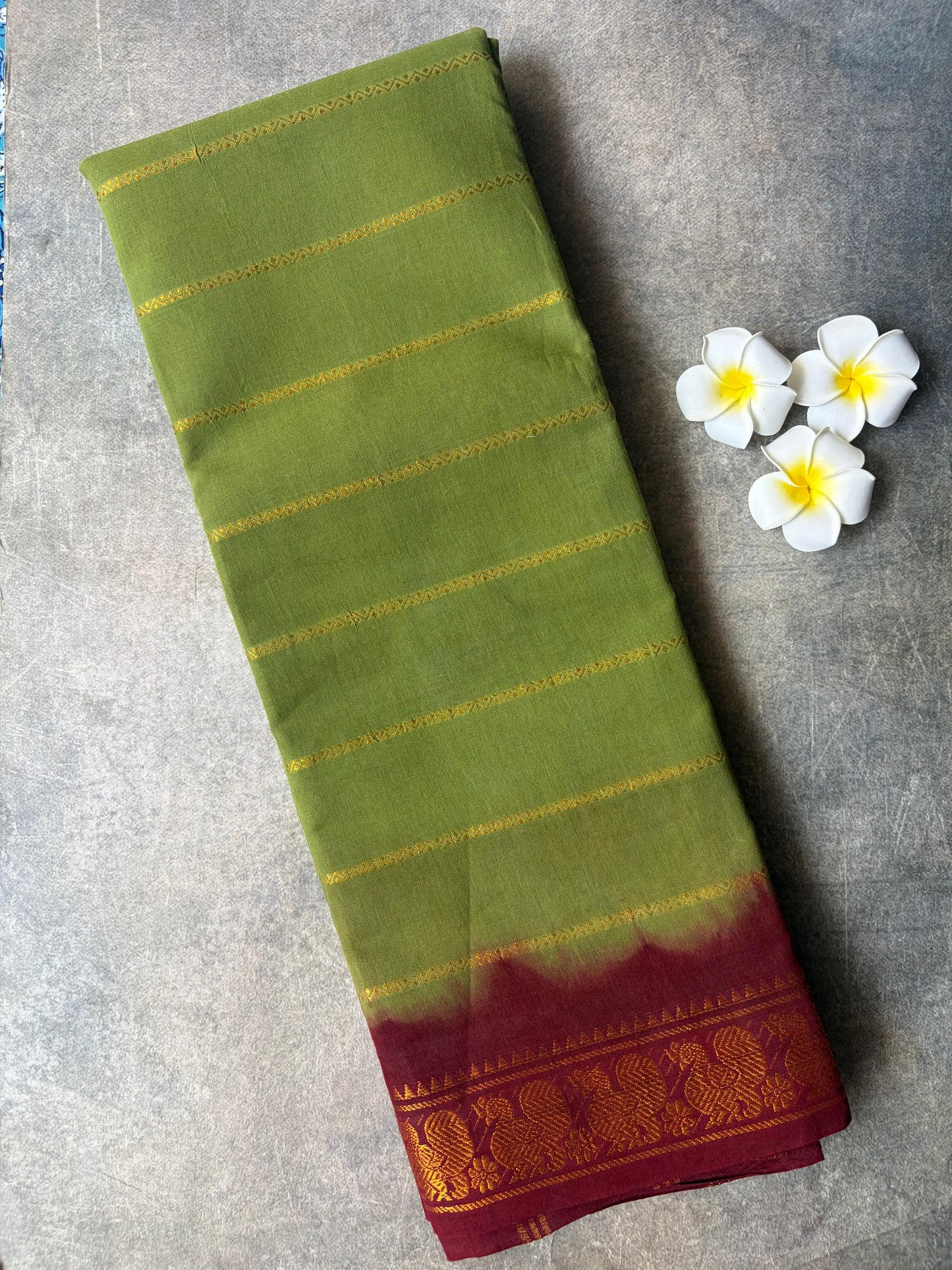 Velthari Sungudi Cotton Saree Olive Green | TLL326