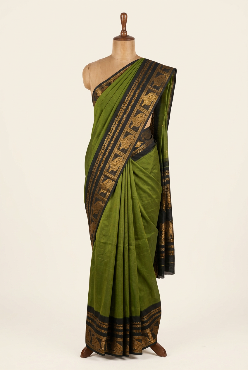 Plain Sungudi Cotton Saree Green | TLL304